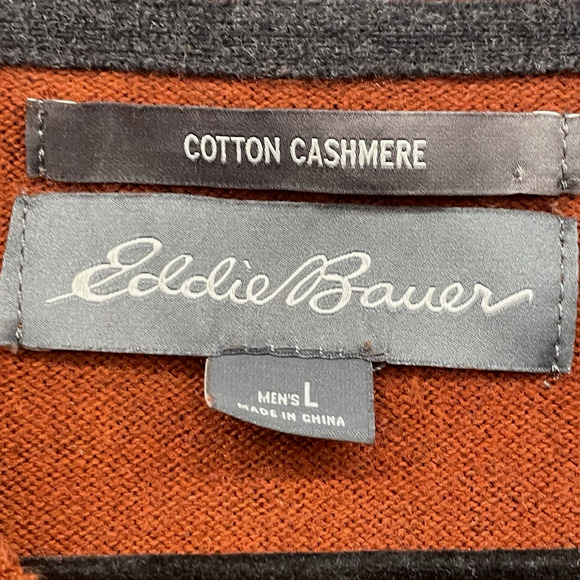Eddie Bauer Sweater Mens Large Orange Cotton Cashmere Pullover V Neck Outdoor - Picture 3 of 10